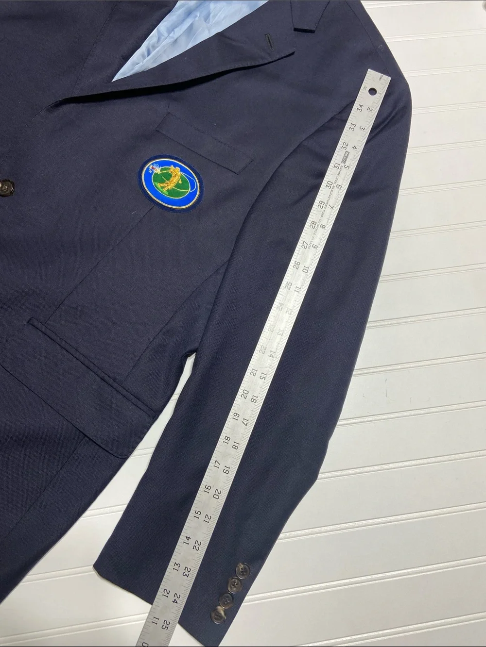 Peter Millar Sport Coat Blazer‎ 44R Navy Wool 2-Button Golf/FLy Fishing Patch